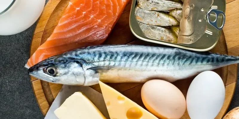 A spread of fish, mushrooms, eggs and dairy products - key sources of vitamin D.