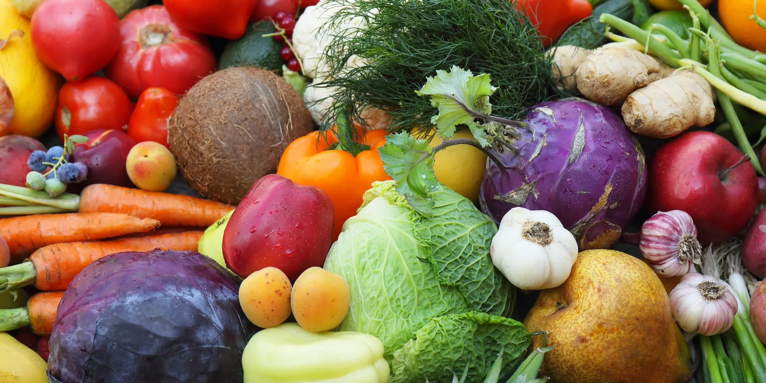 An assortment of various fruits and vegetables.