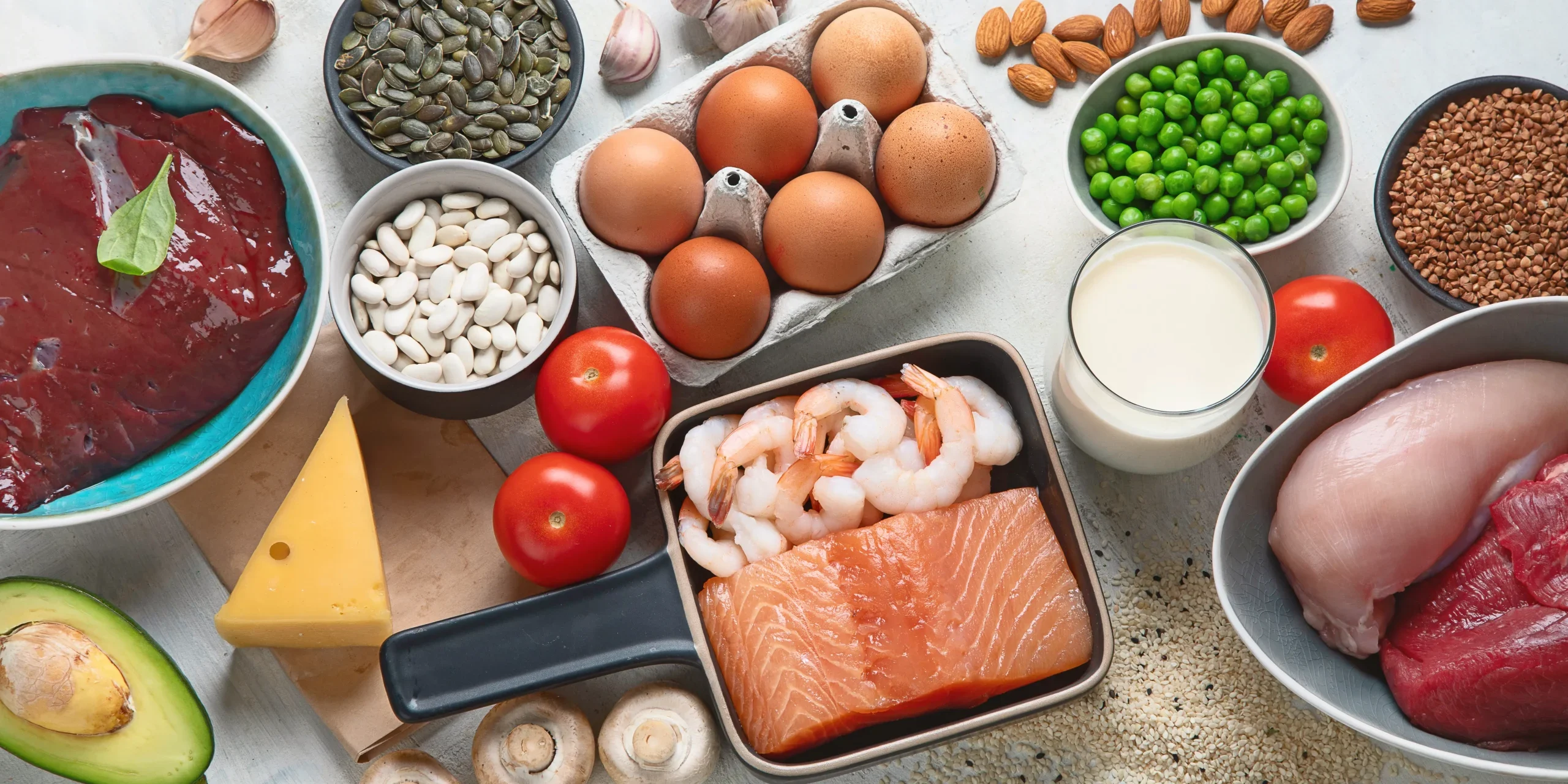 A selection of healthy foods, including those high in zinc.